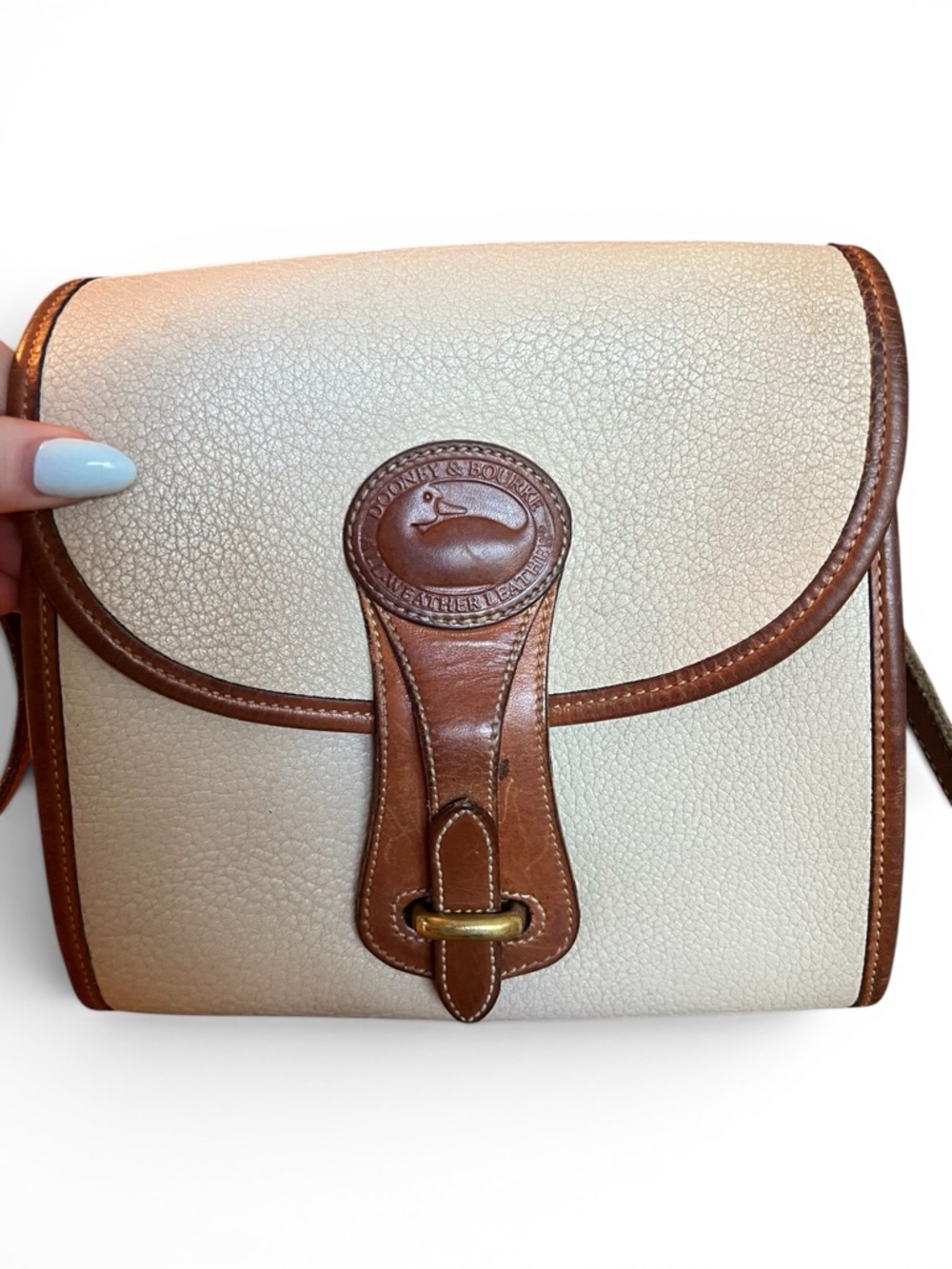 Vintage Dooney & Bourke AWL Ivory Tan Leather Crossbody Saddle Bag USA
